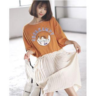 Pleated 3/4 Sleeve T-shirt Dress