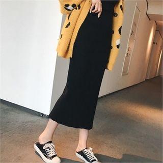 Ribbed Long Knit Skirt Black - One Size