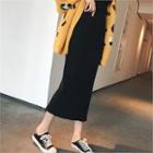 Ribbed Long Knit Skirt Black - One Size