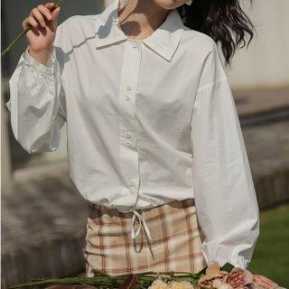 Plain Drawstring-hem Shirt White - One Size