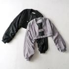 Long-sleeve Ruched Plain Cropped Jacket