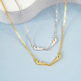 Sterling Silver Rhinestone Antler Necklace