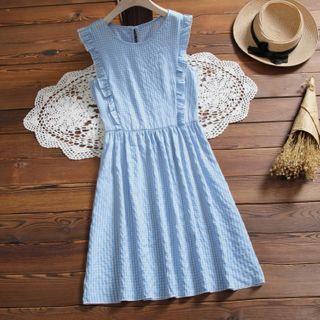 Sleeveless Ruffled Plaid A-line Dress