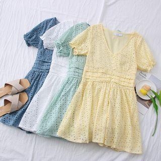 Eyelet Embroidered V-neck Mini Dress