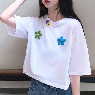 Floral Embroidered T-shirt White - One Size