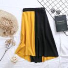 Midi Color Block Knit A-line Skirt