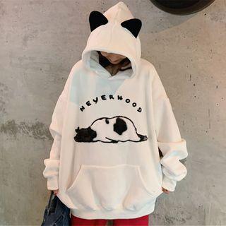 Fleece-lined Cat Ear Applique Hoodie