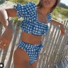 Swim Set: Short-sleeve Plaid Top + Bottom