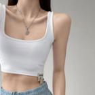 Labeled Deep Square-neck Crop Tank Top