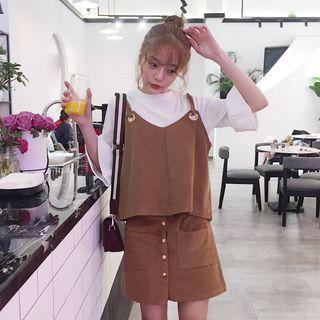 Set : Corduroy Strap Top + Skirt + Long-sleeve Top
