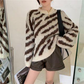 Zebra Print Sweater Sweater - Almond - One Size