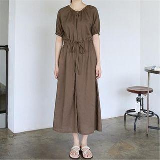 Round-neck Drawstring-waist Shirtdress