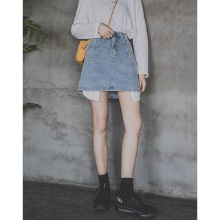Pocket-accent Denim A-line Skirt