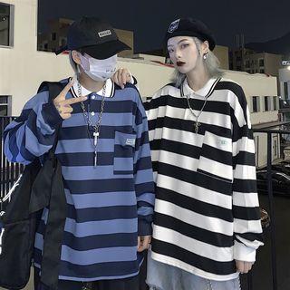 Long-sleeve Wide Stripe Polo Shirt