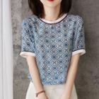Short-sleeve Pattern Satin T-shirt