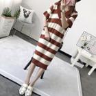 Short-sleeve Striped Midi Knit Dress
