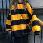 Color Block Loose-fit Pullover / Side Slit Midi Skirt