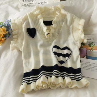 Patchwork Ruffled Crop Knit Vest Almond - One Size