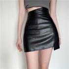 High Waist Faux Leather Mini Pencil Skirt