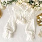 Long-sleeve Tie Neck Lace Top
