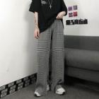 Slit-side Houndstooth Straight-cut Pants Black - One Size