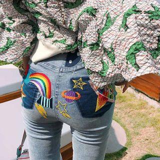 Floral Embroidery Skinny Jeans
