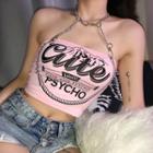Chain Strap Halter Lettering Cropped Top
