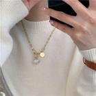 Heart Faux Pearl Pendant Alloy Necklace White Faux Pearl - Gold - One Size
