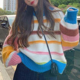Striped Sweater Stripe - Coffee & Tangerine & Pink - One Size