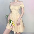 Off Shoulder Ruffled-trim Lace-up A-line Dress