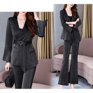 Set: Tie Waist Blazer + Boot-cut Pants