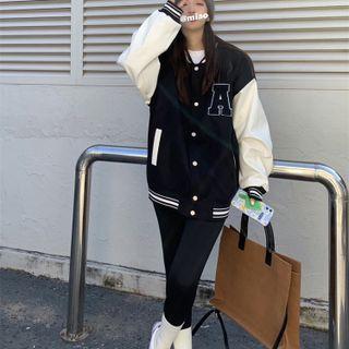 Lettering Baseball Jacket Black & White - One Size