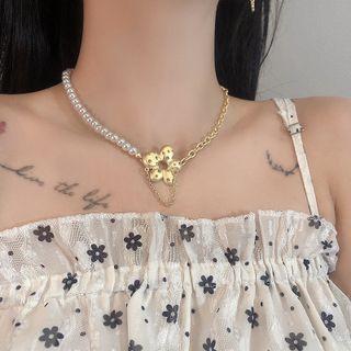 Flower Rhinestone Faux Pearl Alloy Choker