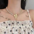 Flower Rhinestone Faux Pearl Alloy Choker