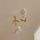 Rose Alloy Earring 1 Pair - Silver Stud - White - One Size