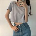 Short-sleeve Plain Bow Cropped Top