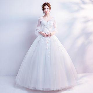 Applique Beaded V-neck Evening Gown
