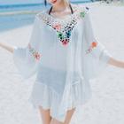 Long-sleeve Crochet Trim V-neck Cover-up