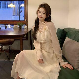 Long-sleeve Halter-neck Midi A-line Dress