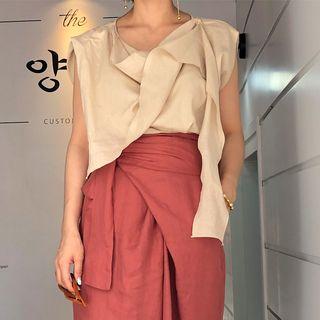 Drape-front Sleeveless Tie-waist Top