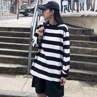 Striped Loose-fit Sweatshirt As Figure - One Size