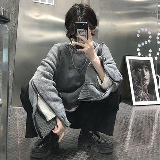 Plain Loose-fit Zip Sweater As Figure - One Size