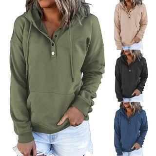 Plain Long Sleeve Front Pocket Hoodie