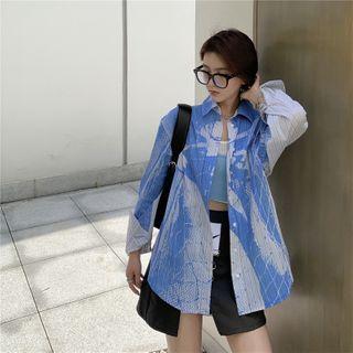 Printed Long-sleeve Shirt Stripe - Blue - One Size