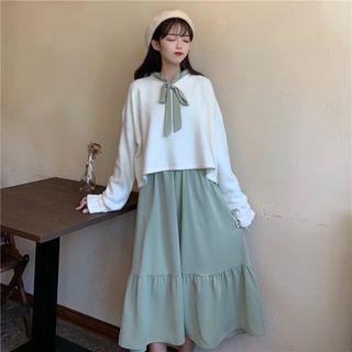Plain Sweater / Long-sleeve Midi A-line Dress