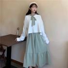 Plain Sweater / Long-sleeve Midi A-line Dress