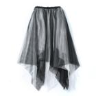 Asymmetric Midi A-line Mesh Skirt Black - One Size