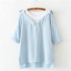 Short-sleeve Mock Two Piece Blouse
