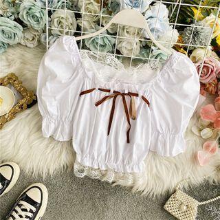 Ribbon-bow Off-shoulder Cropped Blouse