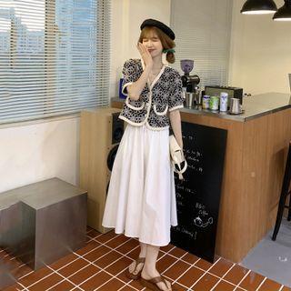 Short-sleeve Patterned Top / Midi A-line Skirt